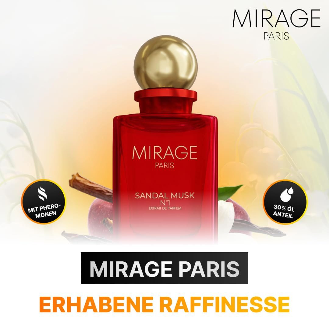 Mirage Extrait Parfum Mirage Paris Sandal Musk No.1 – Extrait de Parfum 50ml, Intensive Duftkomposition für besondere Anlässe