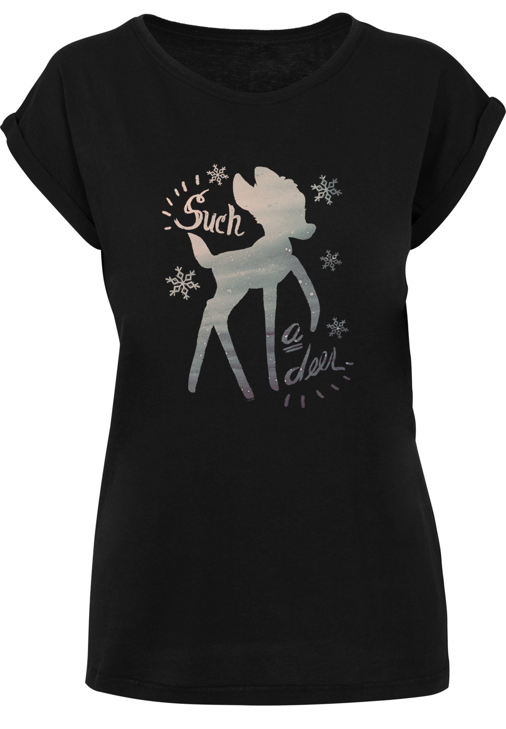 Winter Shoulder Bambi Extended (1-tlg) Damen Deer -BLK Kurzarmshirt F4NT4STIC Ladies with Tee