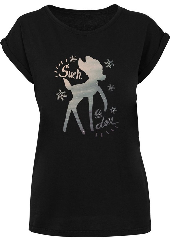 F4NT4STIC Kurzarmshirt Damen Bambi Winter Deer -BLK with Ladies Extended  Shoulder Tee (1-tlg)
