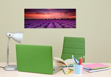 Wallario Glasbild, Lavendelfeld unter rotem Himmel, in verschiedenen Ausführungen