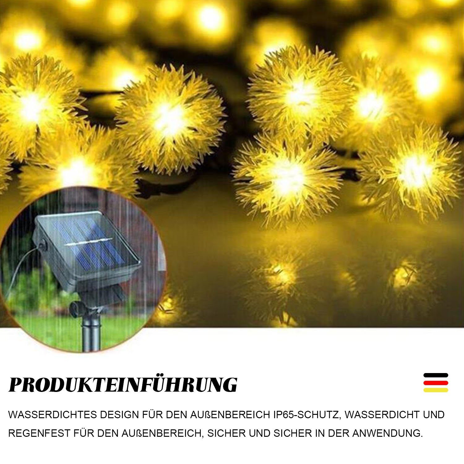 Lichterkette Lampe, MAGICSHE IP65, wasserdichter Farbe Lichter Weihnachtsdekoration Solar 6.5m Taraxacum Plüsch LED 2pcs Ball Warmweiß Entwurf 30,
