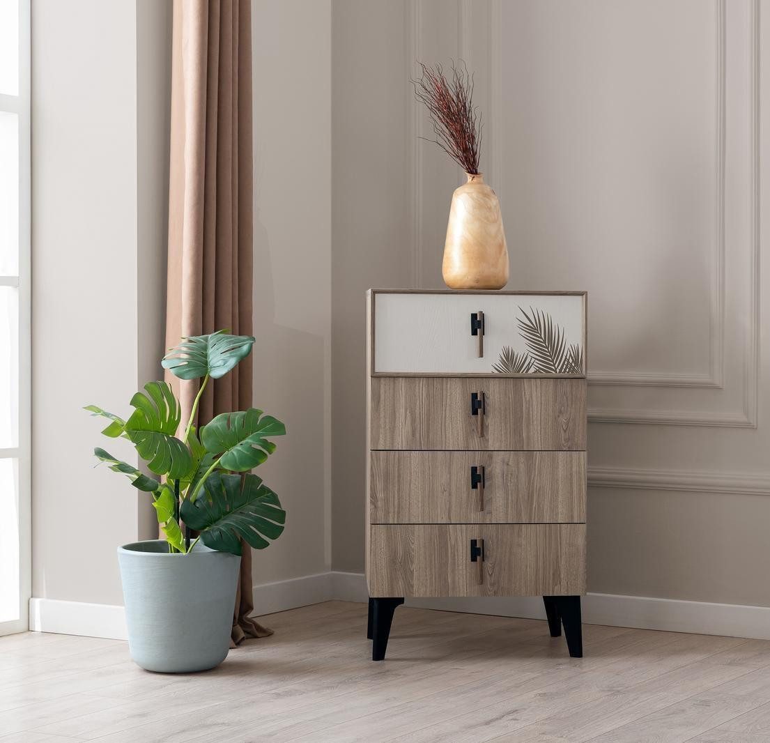 JVmoebel Kommode Designer Hochkommode in Hellbraun - 4-türige Schlafzimmermöbel (1 St., 1x Kommode), Made in Europa