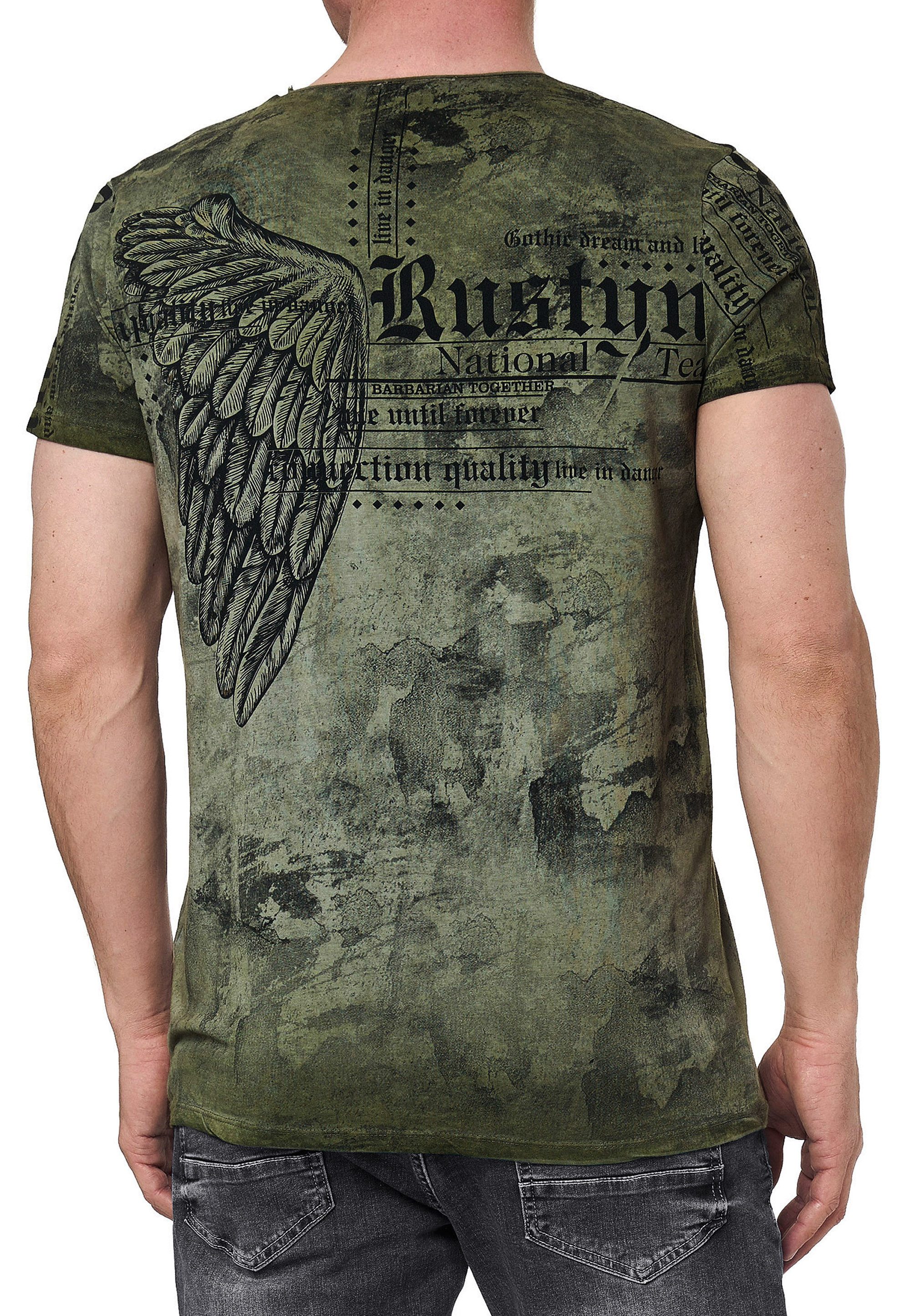 R-NEAL T-Shirt Herren T-Shirt Oil Washed Skull Printed 100% Cotton S M L XL XXL 3XL