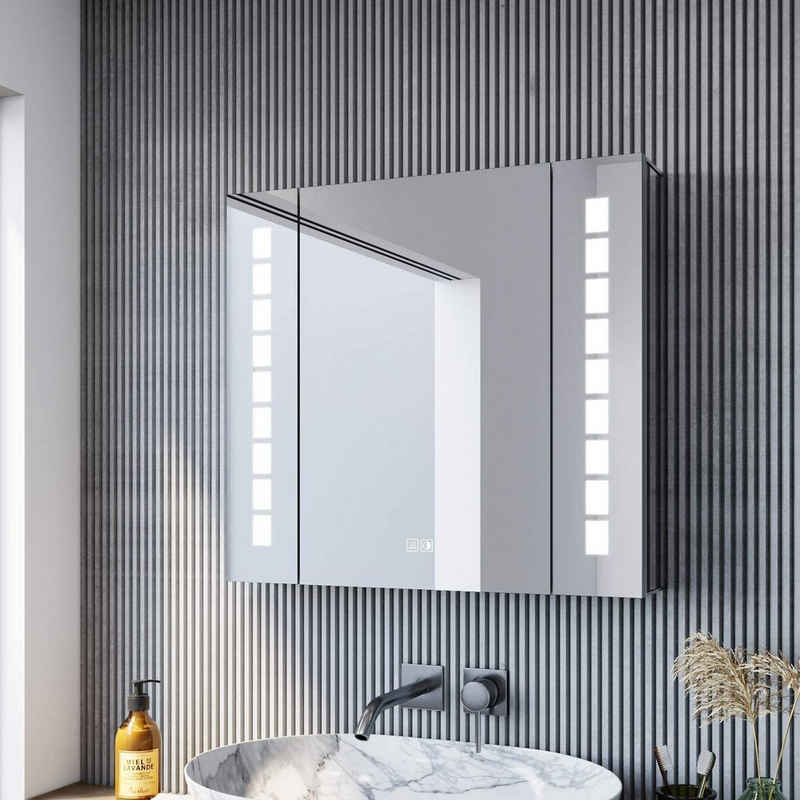 SONNI Spiegelschrank »Spiegelschrank Bad mit LED Beleuchtung 60×65cm Aluminium« mit Steckdose, Beschlagfrei, Touch