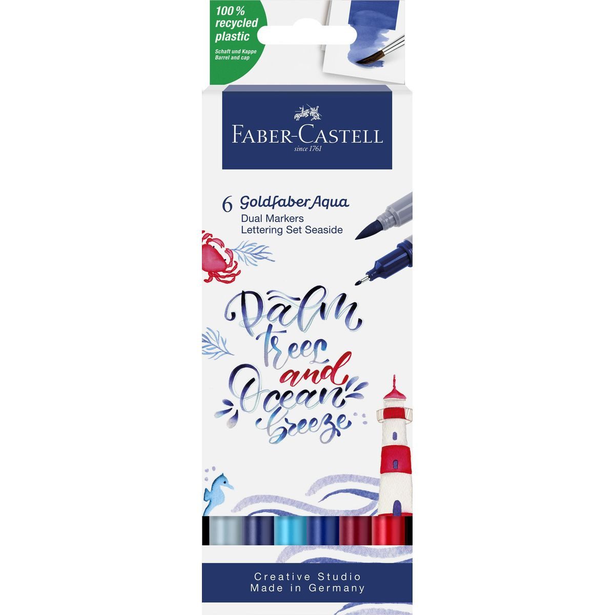 Faber-Castell Marker FABER-CASTELL Aqua Dual Marker Goldfaber Lettering Set Sea 6 Stück