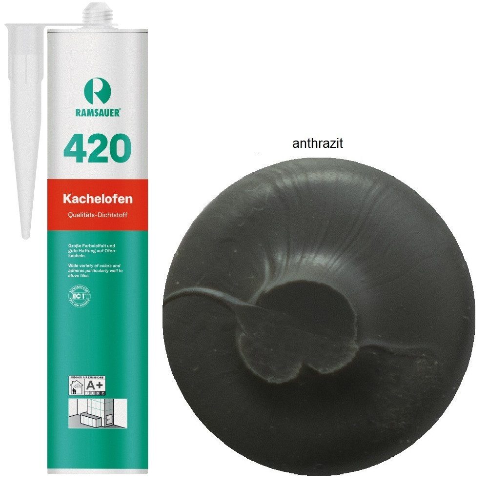 Ramsauer Dichtstoff Ramsauer 420 Kachelofen Acryl Dichtstoff 310ml Kartusche anthrazit, gebrauchsfertig, geruchsneutral, hitzefest und brandbeständig, siliconfrei