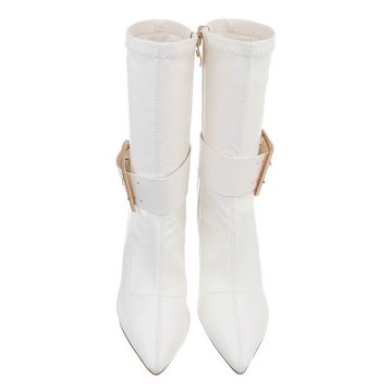 Ital-Design Damen Abendschuhe Elegant High-Heel-Stiefelette Pfennig-/Stilettoabsatz High-Heel Stiefeletten in Weiß