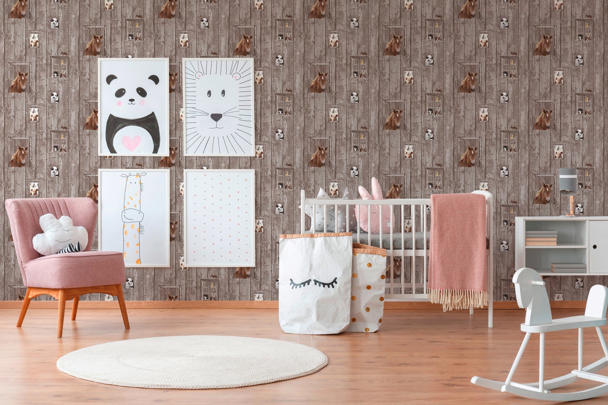 K&L Wall Art Stars, living walls Kinderzimmertapete glatt, Holzoptik Vliestapete braun/bunt Holz, Tapete Little