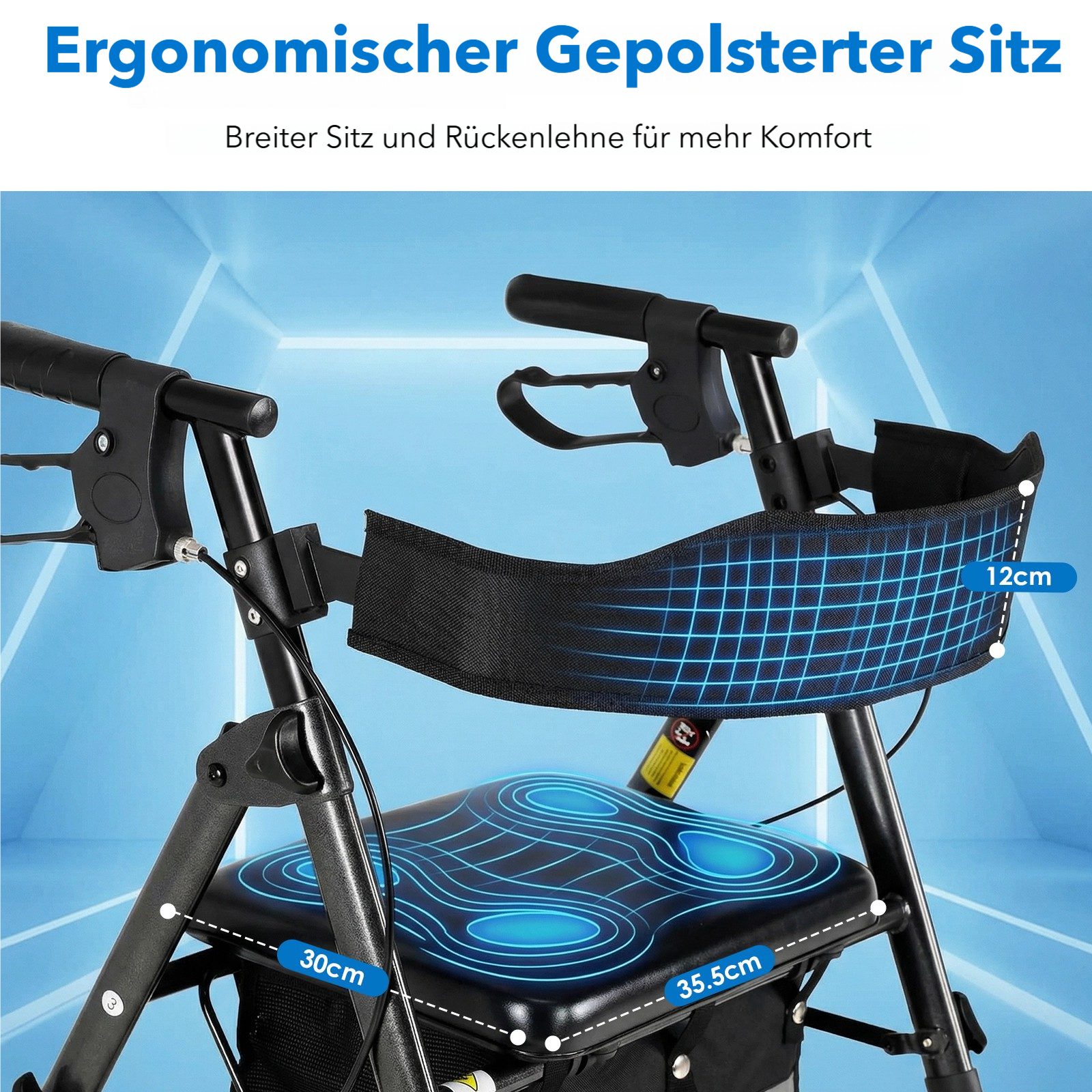 TLGREEN Rollator faltbar, höhenverstellbar & bis159 kg belastbar, sicheres Bremssystem,Unter-Sitz-Ablage,20 cm Rädern für Alltag & Reise