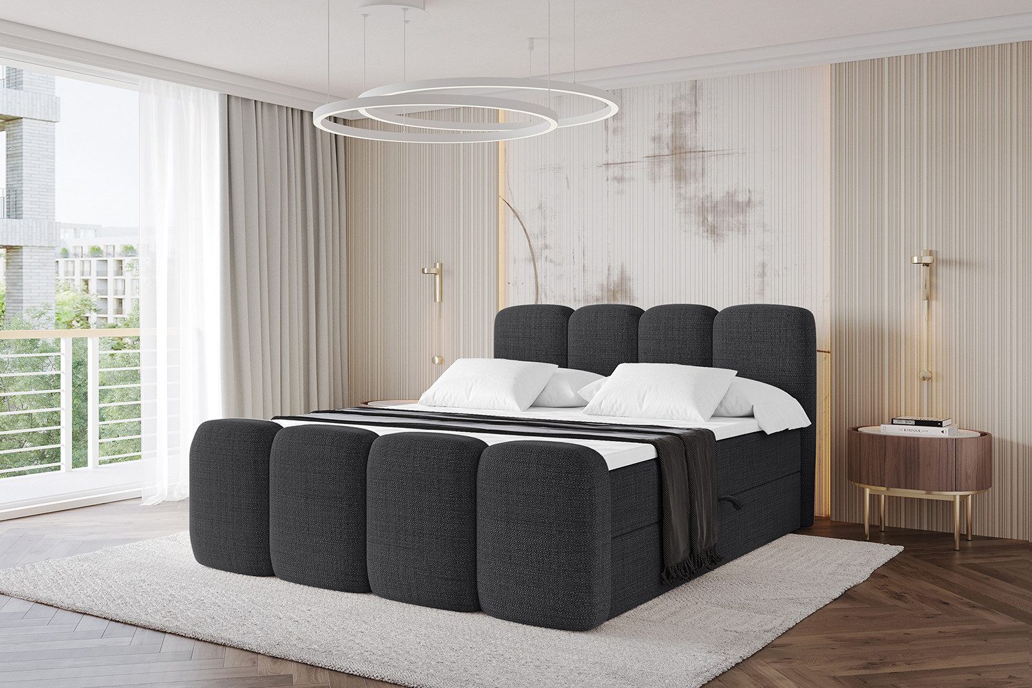 ALTDECOR Boxbett NINA-Z (Multipocket-Matratze H4, H3 Matratze Bonellfederung, Topper, Kopfteil), Doppelbett mit Fußteil