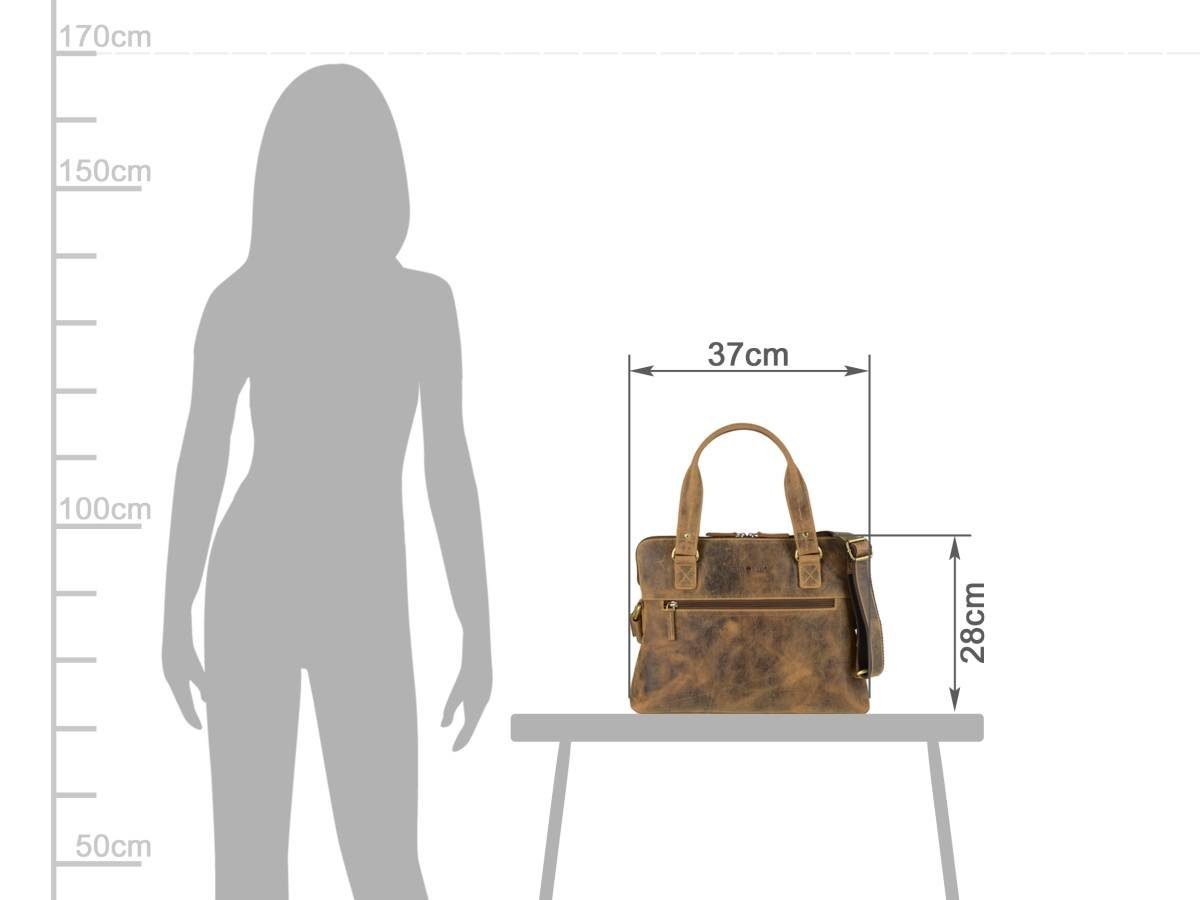 Greenburry Umhängetasche "Vintage" Leder, Schultertasche, Handtasche, antikbraun, Tragegriffe, Schultergurt