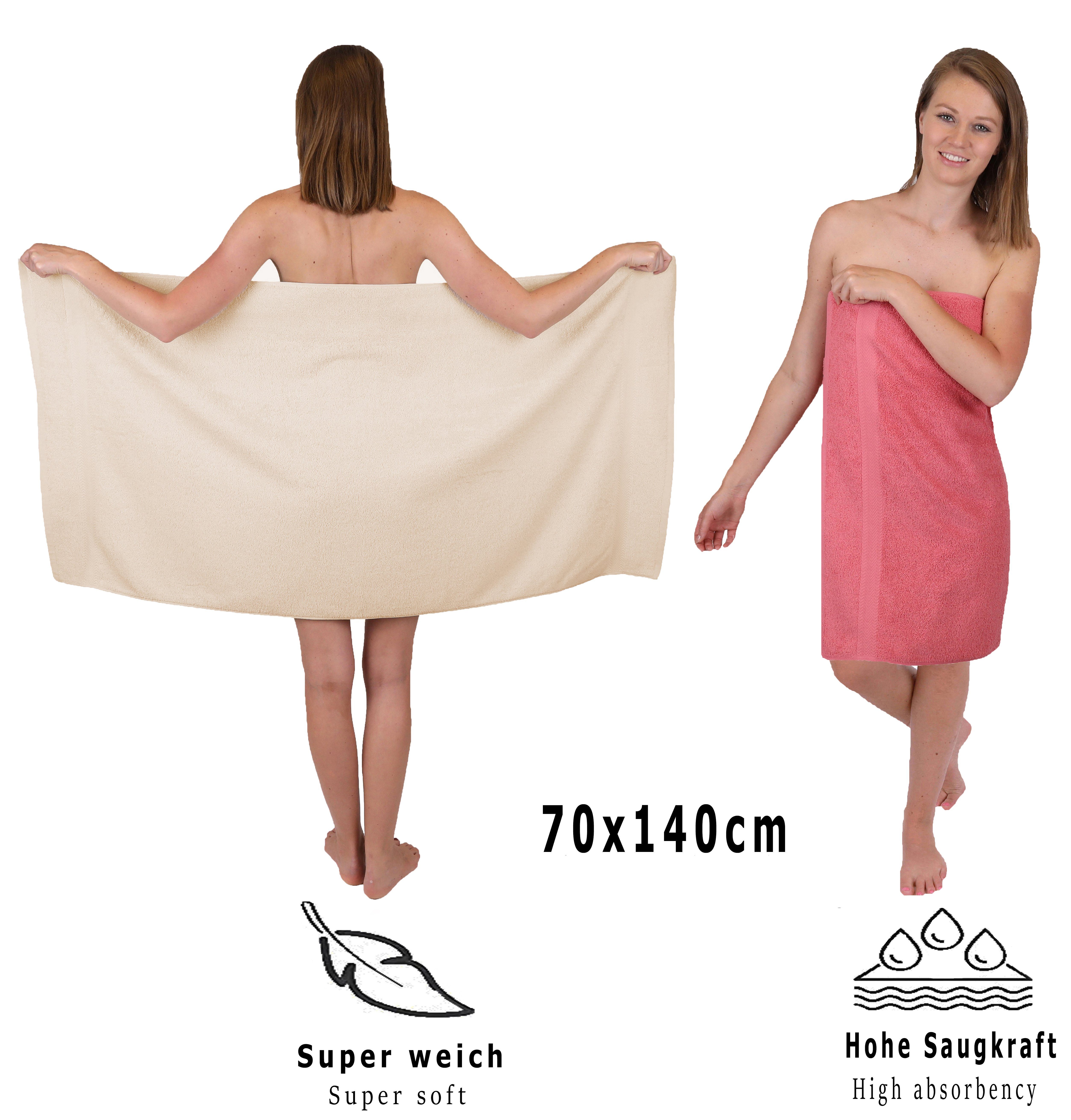 (12-tlg) Handtuch 100% Handtuch Farbe Sand/Himbeere, Set Betz 12-tlg. Set Baumwolle, Premium