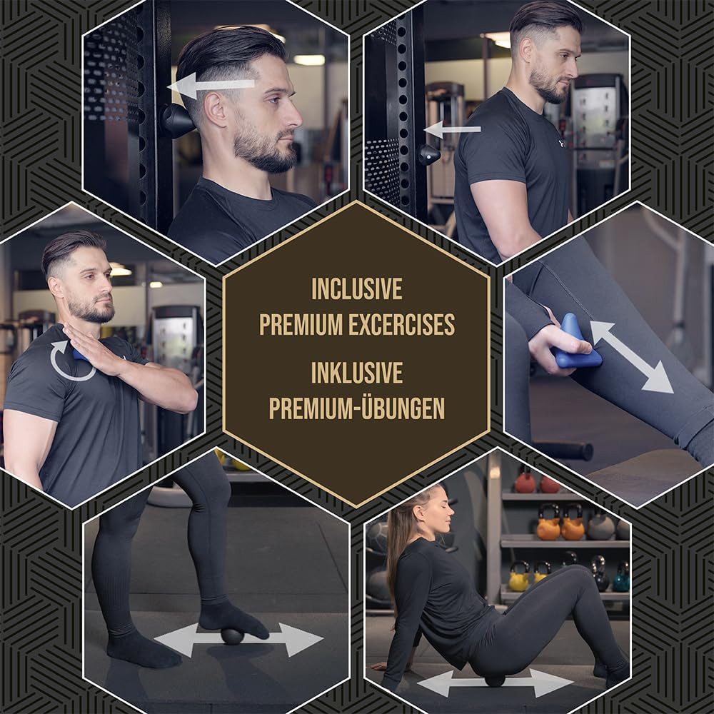 BOZEERA Massageball Triggerpunkt Drücker Set Faszien, Triggerdinger mit Saugnapf, Für Muskelschmerzen & Verspannungen 3-tlg., 2x Massagegerät & 1x Faszienball, Inkl. Video, Booklet & Tasche