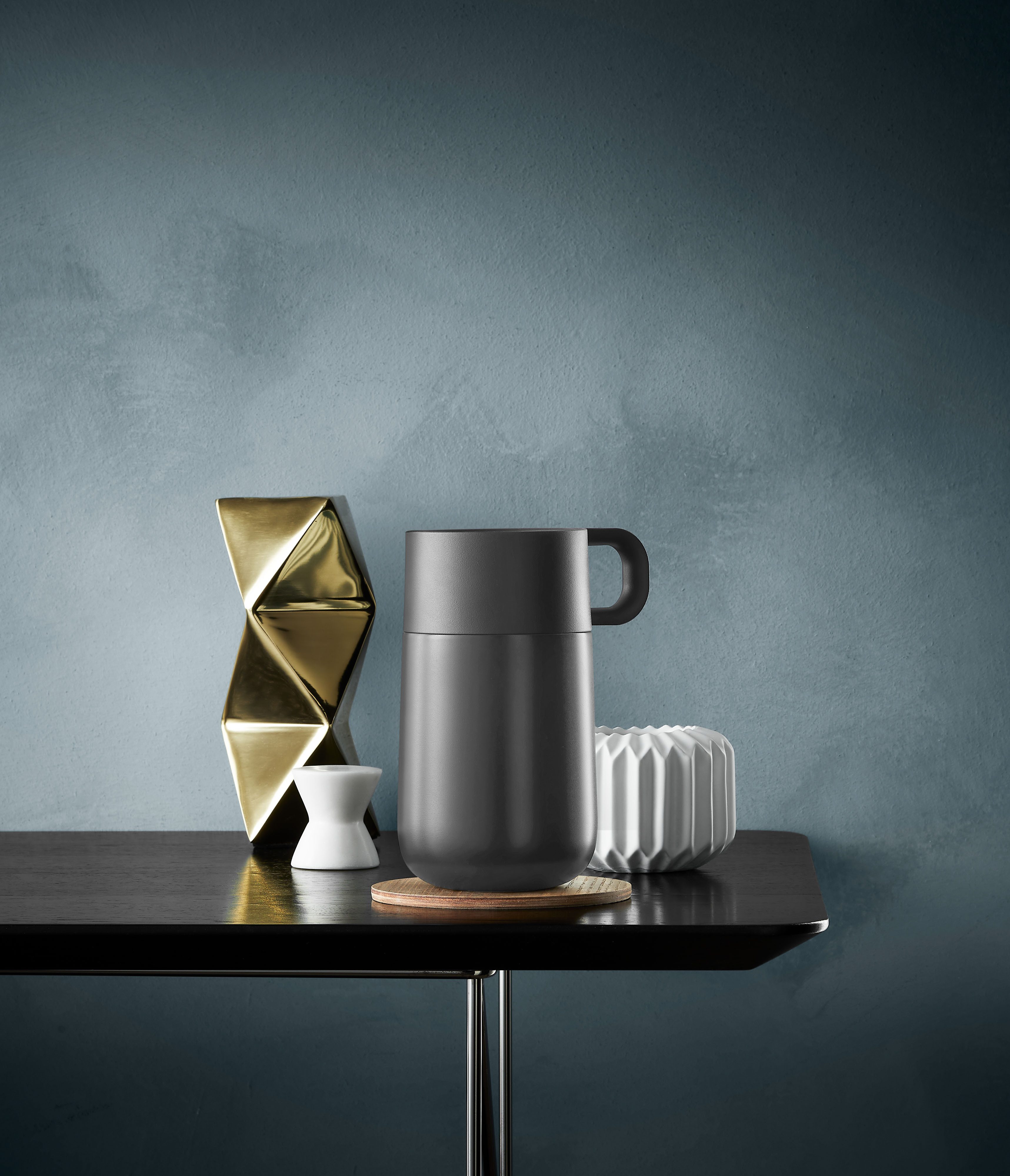 WMF Thermobecher Impulse Travel Mug, Cromargan® Edelstahl Rostfrei 18/10, Silikon, doppelwandiger Edelstahl, geringe Höhe, 360°-Trinköffnung