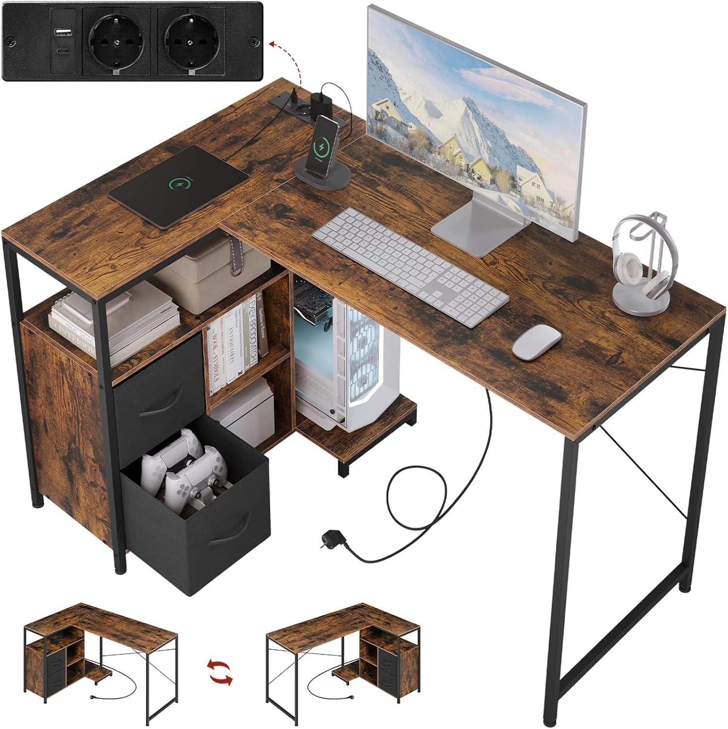 Woltu Schreibtisch (1-St), Eckschreibtisch, L-Form, Gaming Tisch mit Regal günstig online kaufen