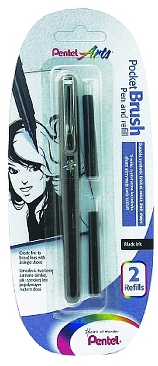 PENTEL Filzstift Taschenpinsel + Patrone FP10 im Blister schwarz