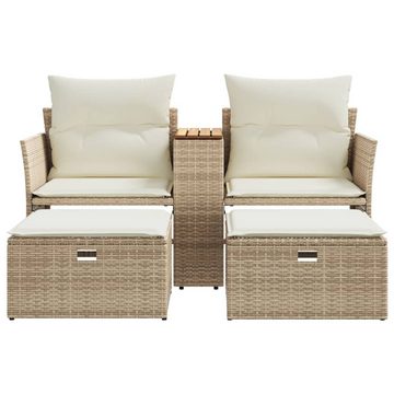 vidaXL Loungesofa Gartensofa 2-Sitzer mit Hockern Beige Poly Rattan, 1 Teile