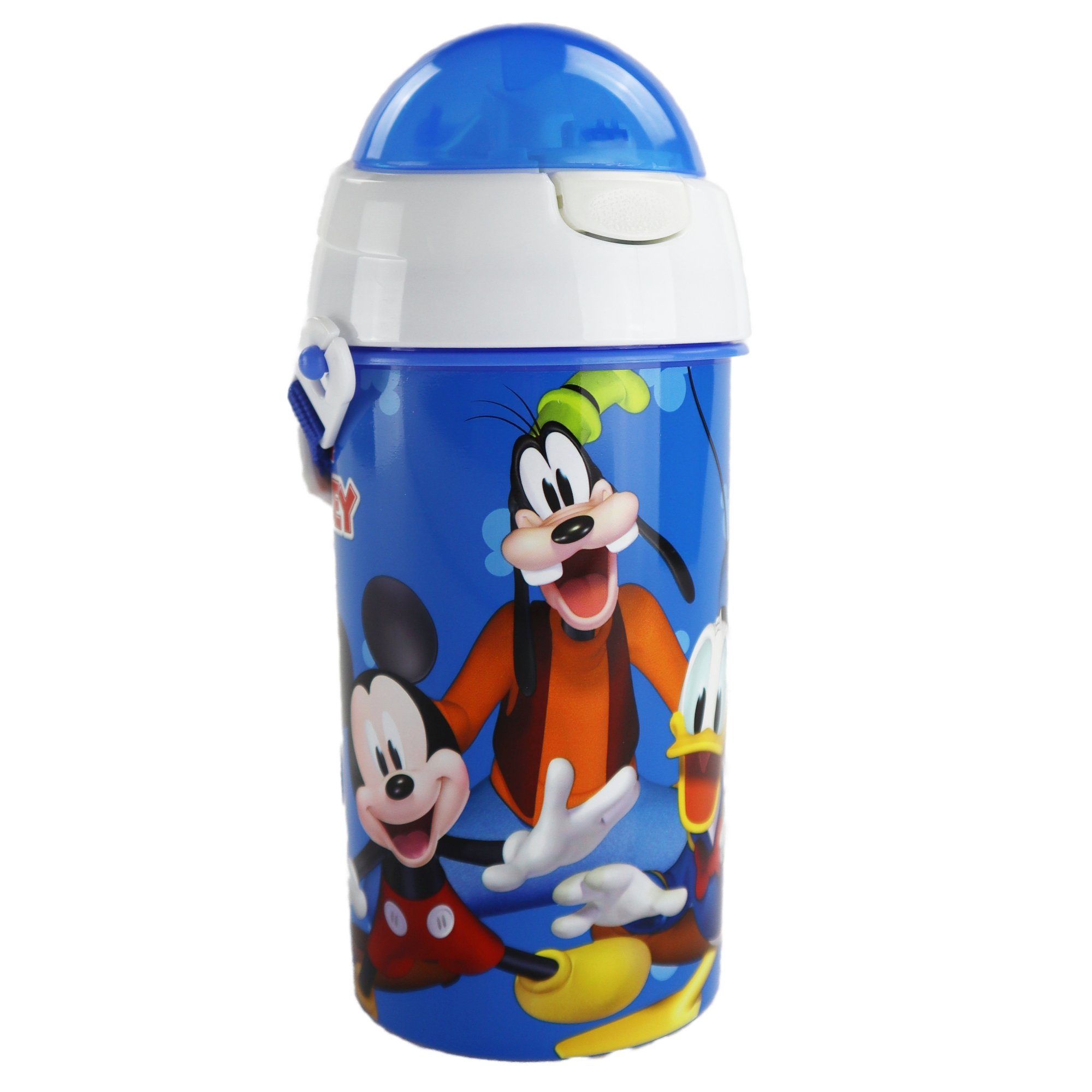 Disney Trinkflasche Disney Mickey Maus und Freunde Wasserflasche, Flasche mit integriertem Trinkhalm und Tragegurt 500 ml