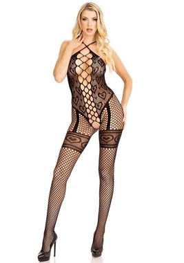 Leg Avenue Bodystocking Netz-Bodystocking mit Herz-Muster - schwarz