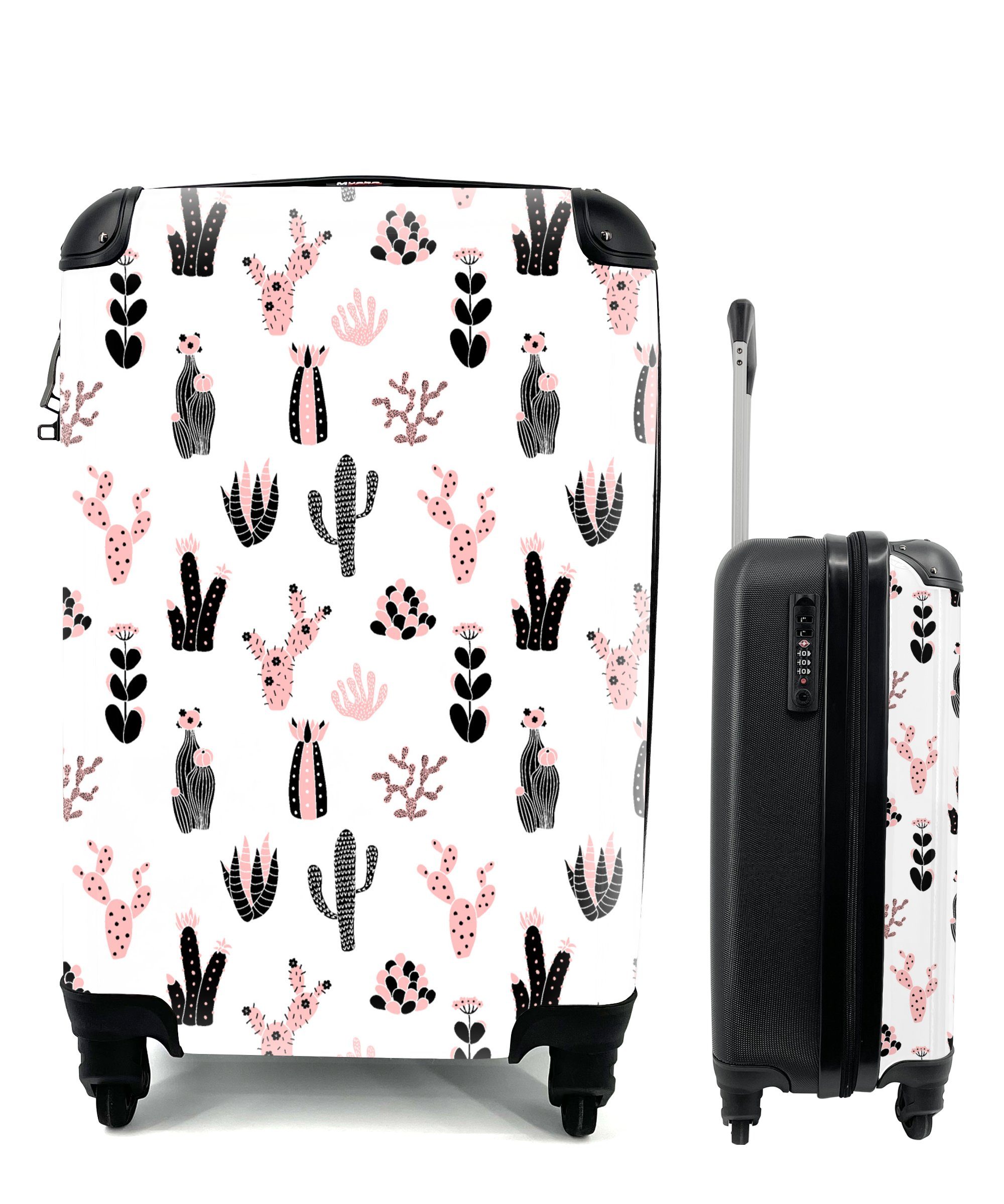 Muster - Kaktus Reisetasche 4 Rosa Kinder Trolley, mit Handgepäckkoffer Reisekoffer Mädchen - Handgepäck rollen, - Mädchen - für Rollen, MuchoWow Ferien, - Kinder, -