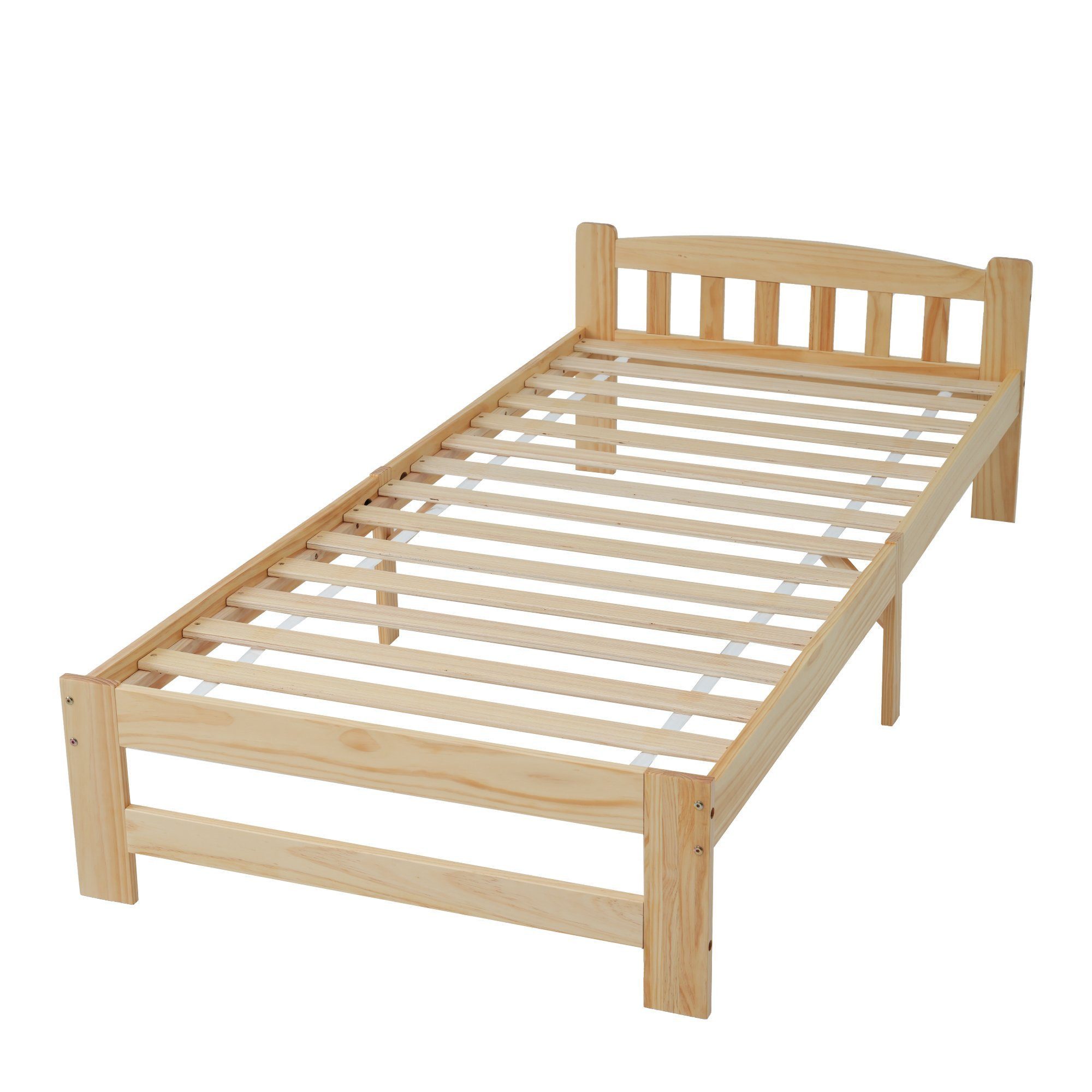 Massivholzbett Solide Futonbett Jugendbett Kopfteil Lattenrost Natur 140/90x200cm