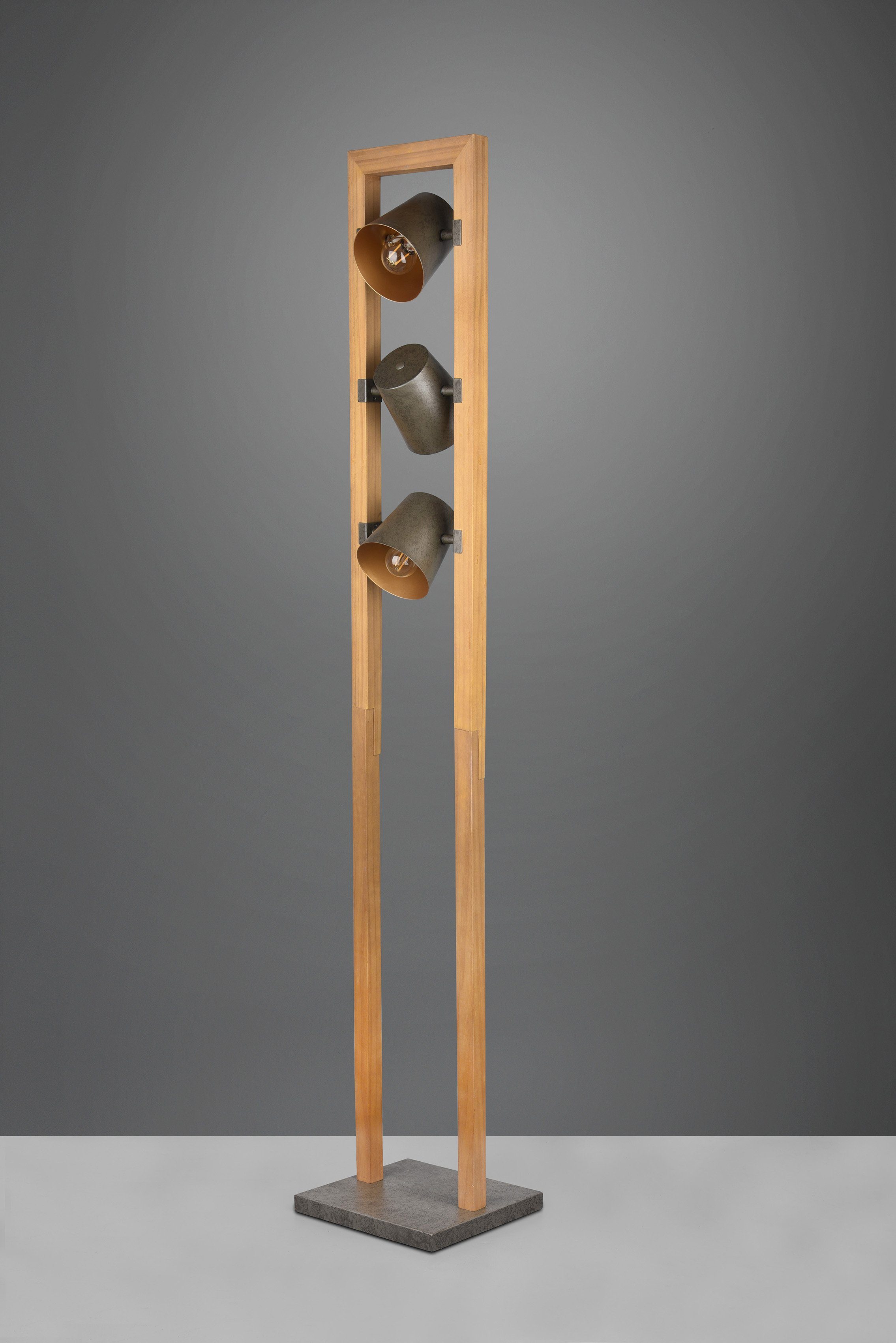 TRIO Leuchten Stehlampe Bell, Leuchtmittel mit in Schirmen Kombination ohne Warmweiß, Leuchtmittel, wechselbar, Glocken-Optik, 3-flammig Holz-Nickel-Antik