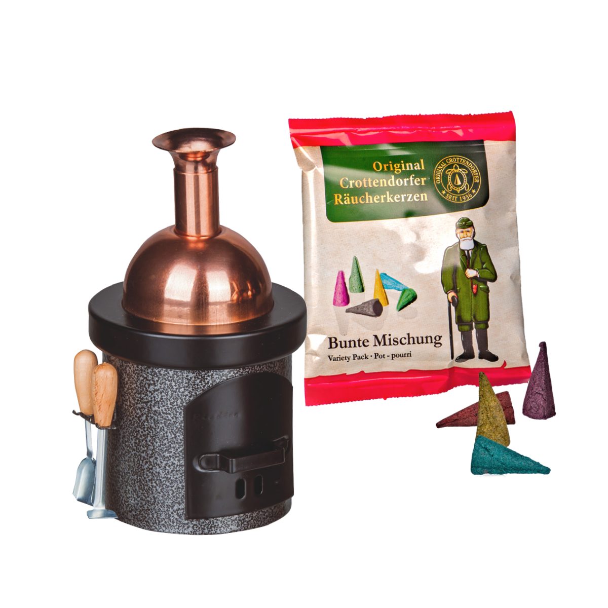 Crottendorfer Räuchermännchen Crottendorfer Räucherhaus Braukessel inkl. 5 Räucherkerzen Tannenduft, inklusive 5 Räucherkerzen