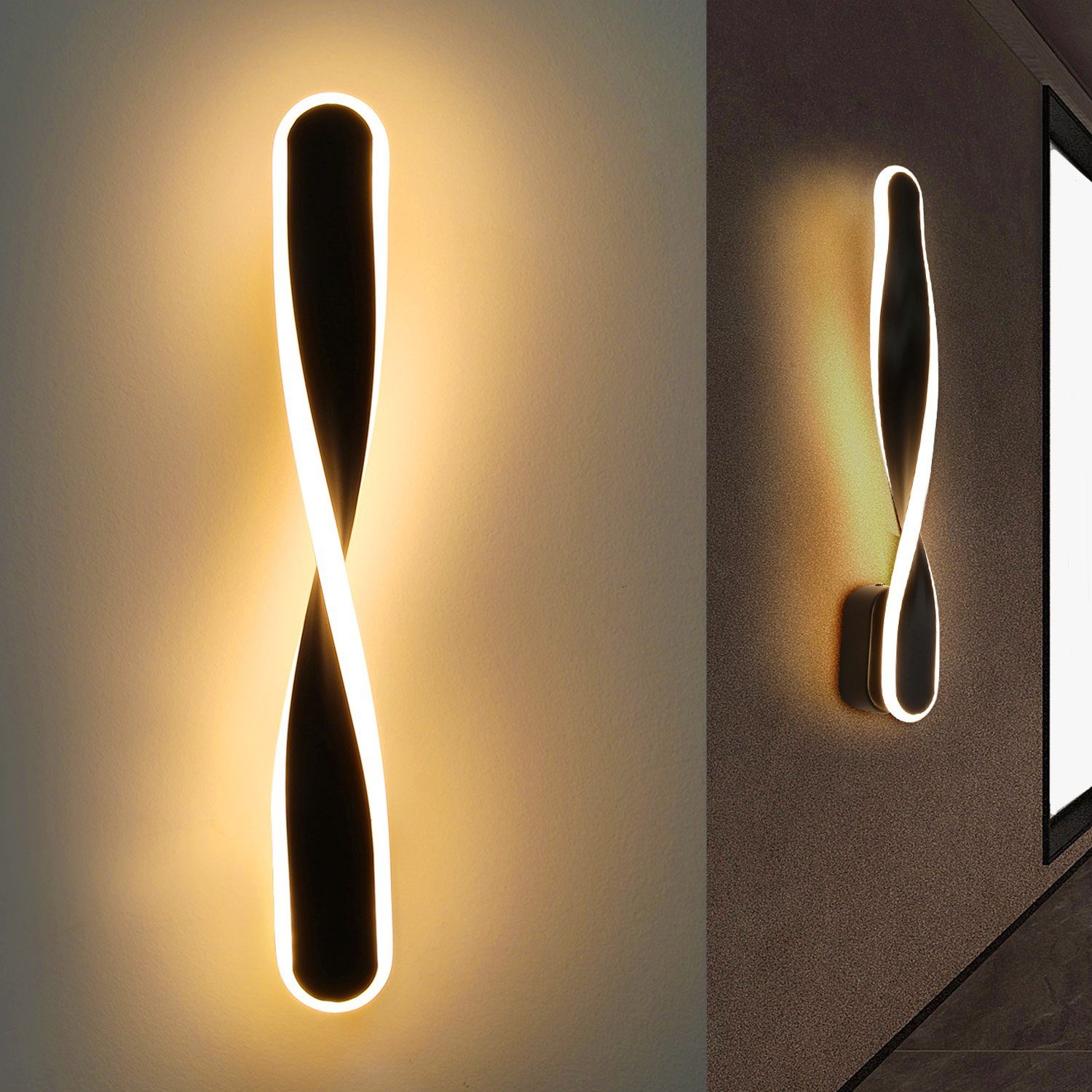oyajia Wandleuchte 45cm Modern LED Wandlampe aus Aluminium, 16W Spiralwandleuchte 3000K, LED fest integriert, Warmweiß, Licht für Wohnzimmer Treppen Korridor Hotel | Wandleuchten