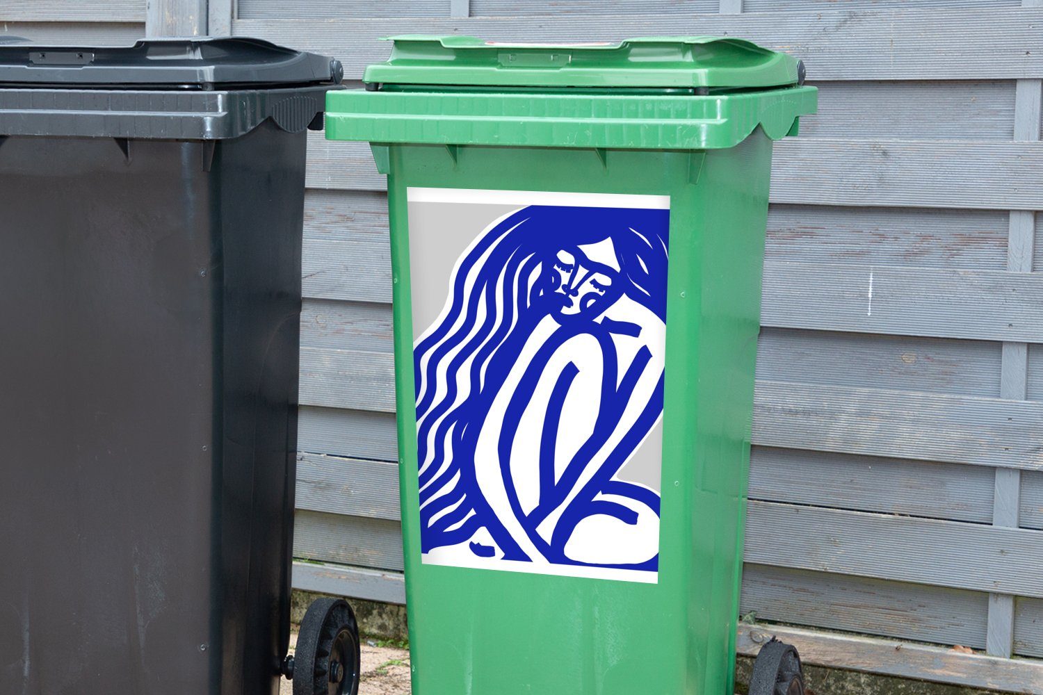 Mülltonne, - Abfalbehälter St), - Frau Mülleimer-aufkleber, Sticker, Container, Wandsticker (1 MuchoWow - Abstrakt Blau Porträt