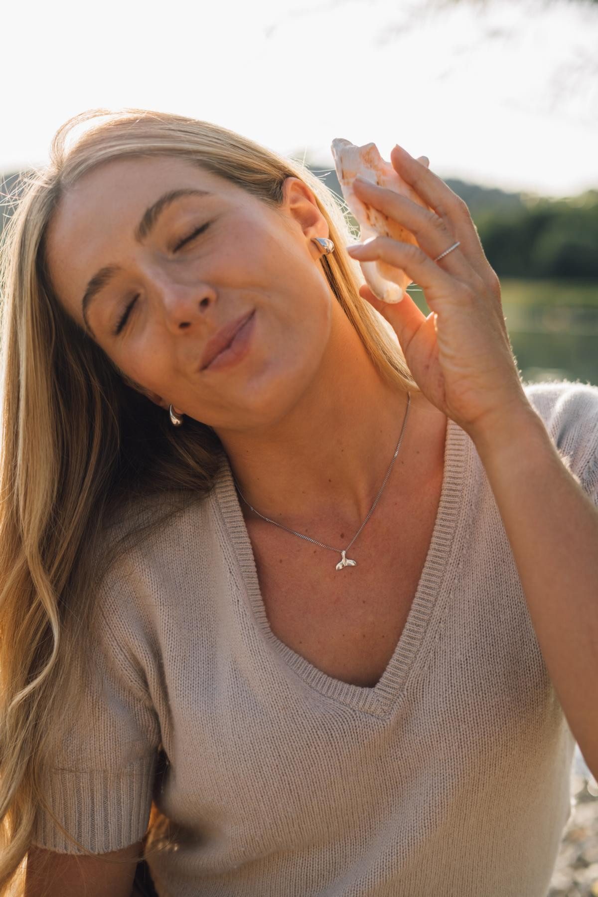 My Gold Kette mit Anhänger Damen & Mädchen Walflosse Anhänger & Kette Silber 925 (45cm) (Set, 2-tlg., inkl. Schmuckbox), Geschenke