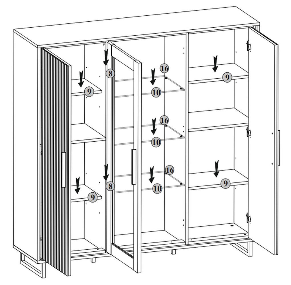 ELFO Highboard in Eiche / anthrazit, Eiche teilmassiv - 146x147x40cm (BxHxT)