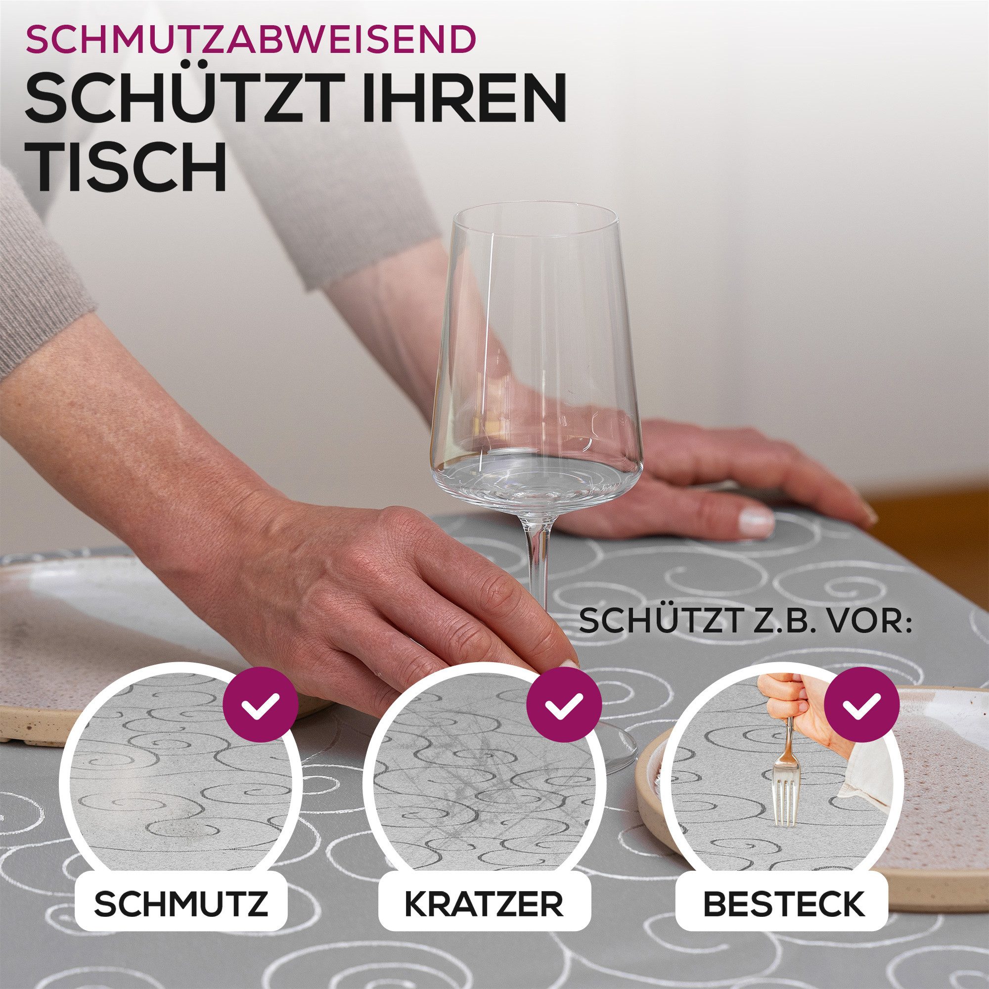 Beautex Tischdecke Damast Ornamente bügelfrei fleckenabweisend pflegeleichte Tischwäsche (1-tlg), Lotuseffekt, Formstabil, Strapazierfähig, Eleganter Glanz, Kni – Bild 3 von 5
