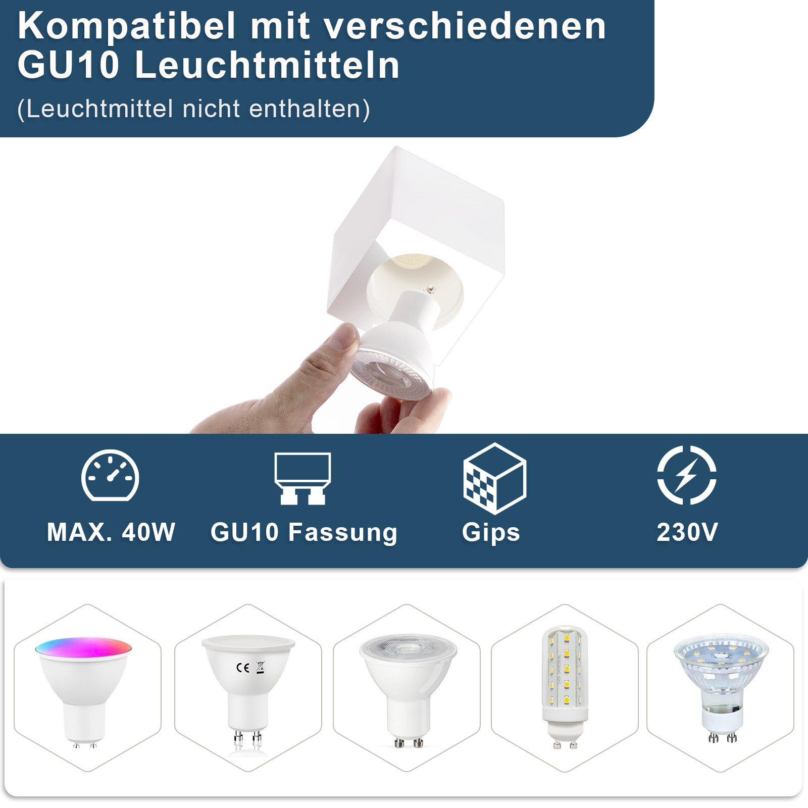 Nettlife Aufbauleuchte Weiß GU10 Eckig Aufbaustrahler 40W Gips Modern klein günstig online kaufen