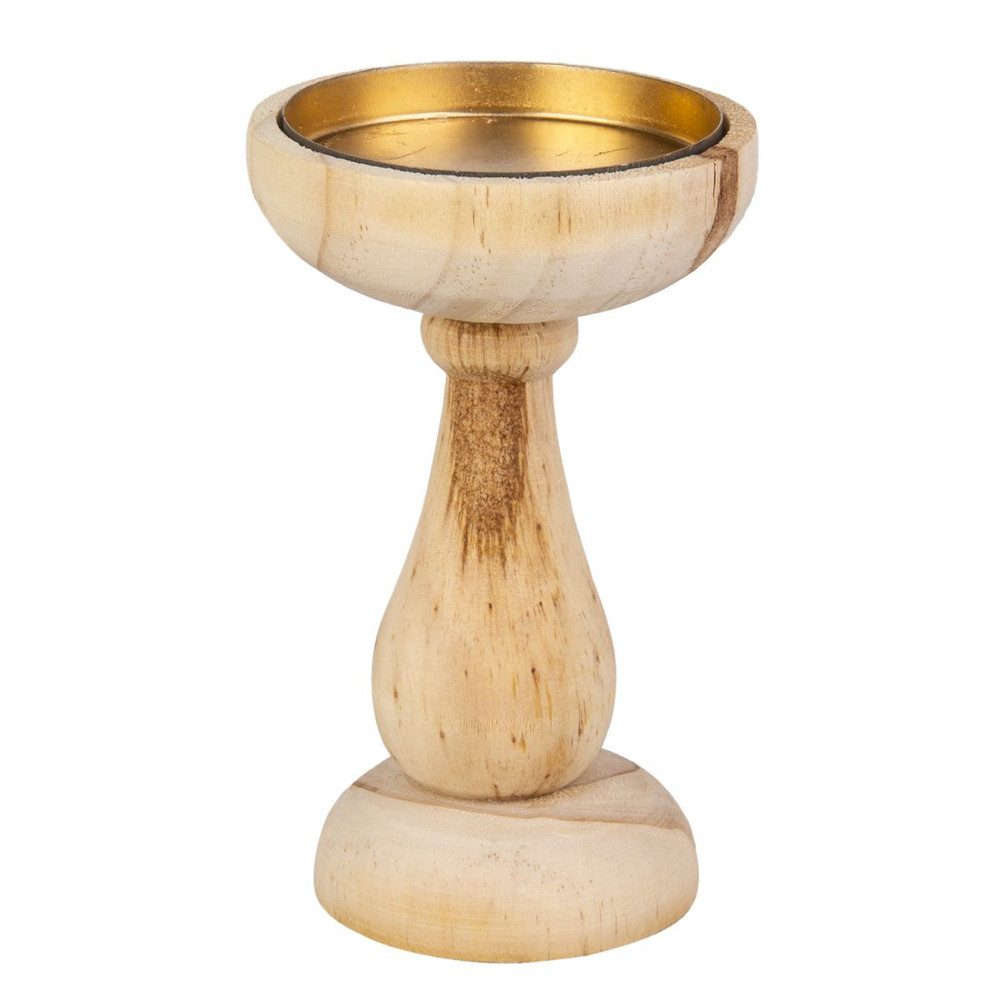 Teelichthalter Kerzenständer Säule - für Stumpenkerzen - braun/gold - ca. 8 x 13 cm