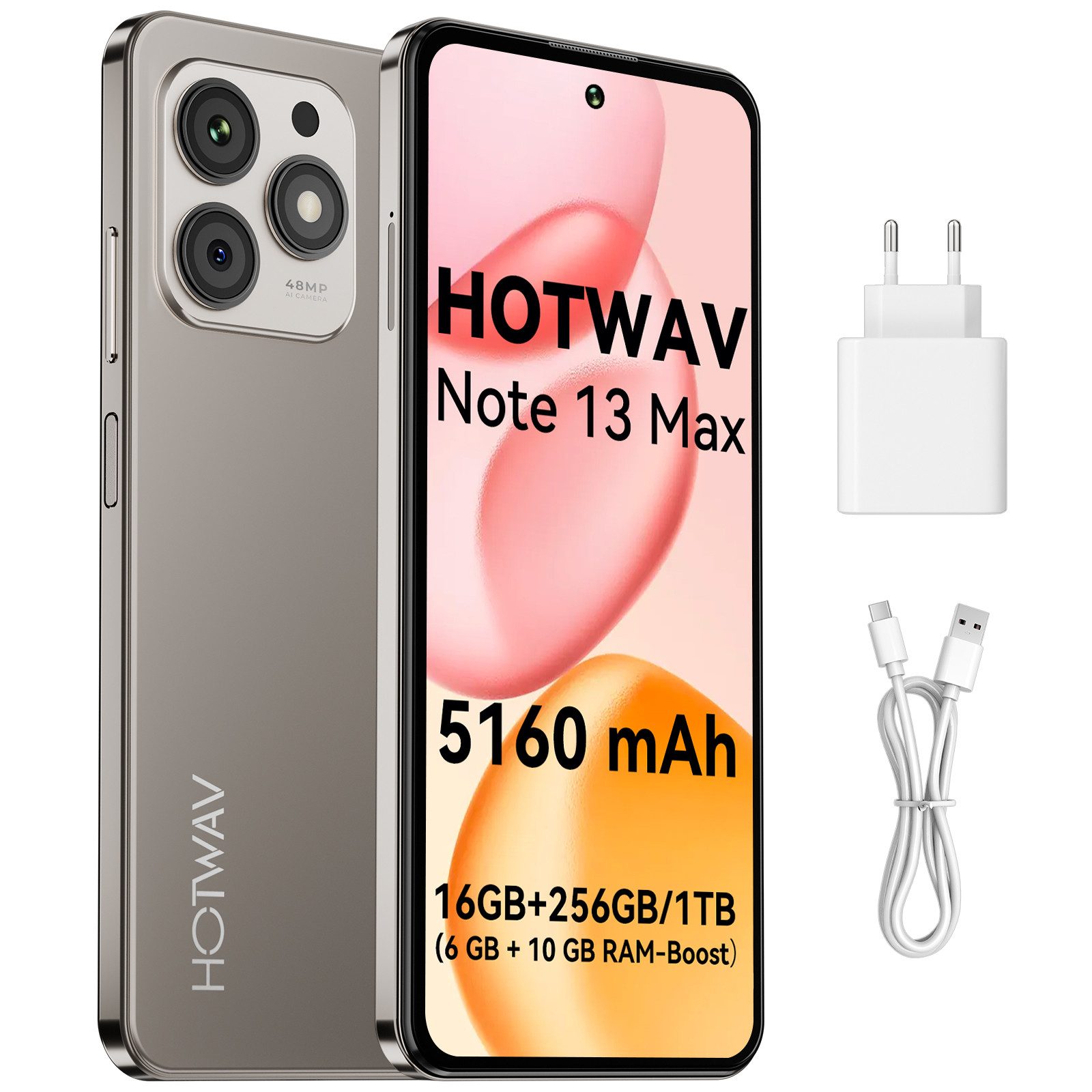 HOTWAV Note 13 Max Handy, 16+256 GB/1 TB Smartphone, Android handy, Smartphone (16,7 cm/6.8 Zoll, 256 GB Speicherplatz, 48 MP Kamera, Smartphone ohne Vertrag, Günstige Smartphone, 5160 mAh)