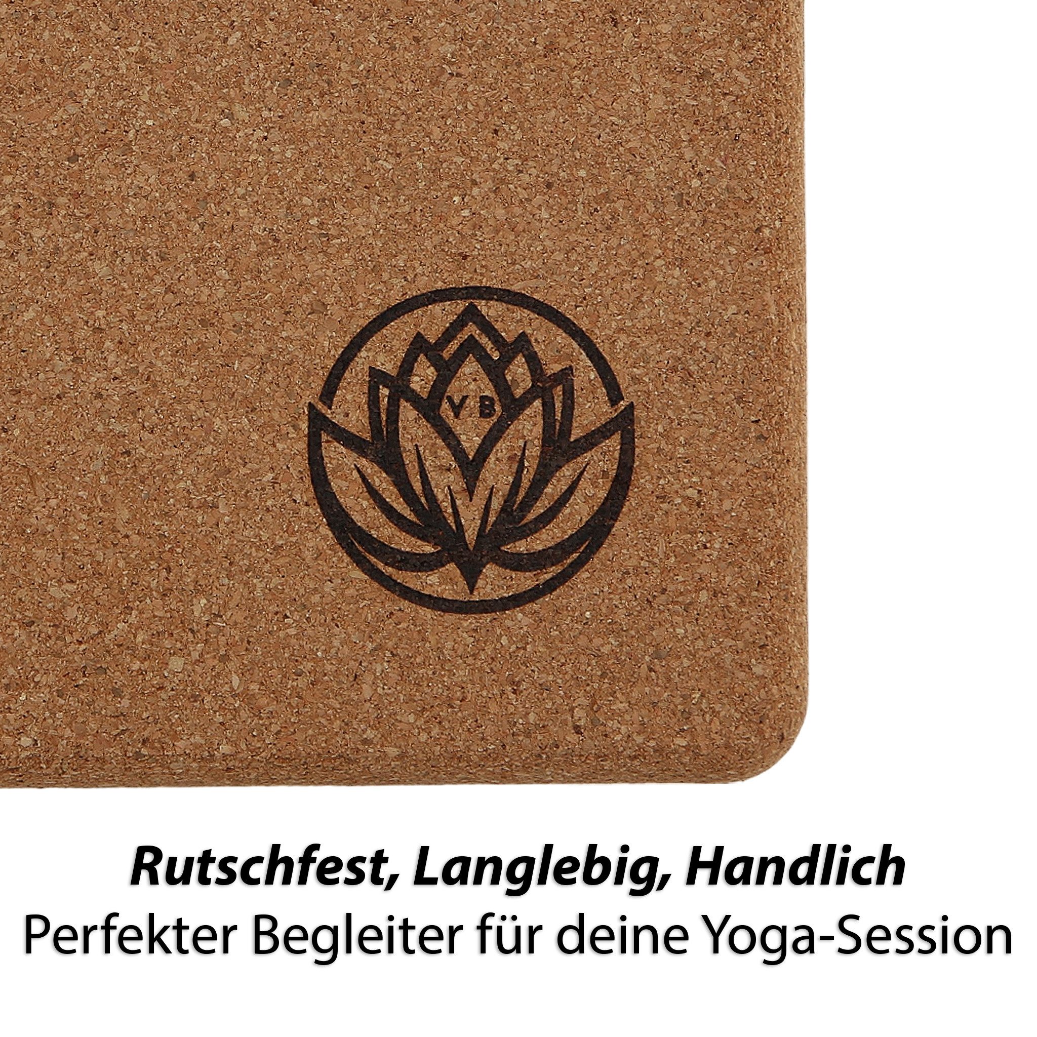 VonBueren Yogablock aus Kork 22 x 12 x 7,5 cm Yogablöcke Yogazubehör Hatha Klotz, (2 Stück; 4 Stück, 2-tlg)