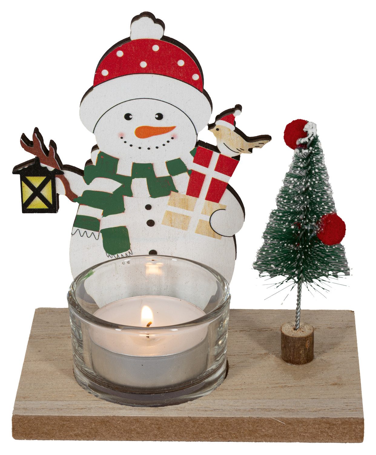 HGD Teelichthalter 2er Set - Schneemann - 11 x 7 x 12 cm - aus Holz, in 2 verschiedenen Design für abwechslungsreiche Dekoration