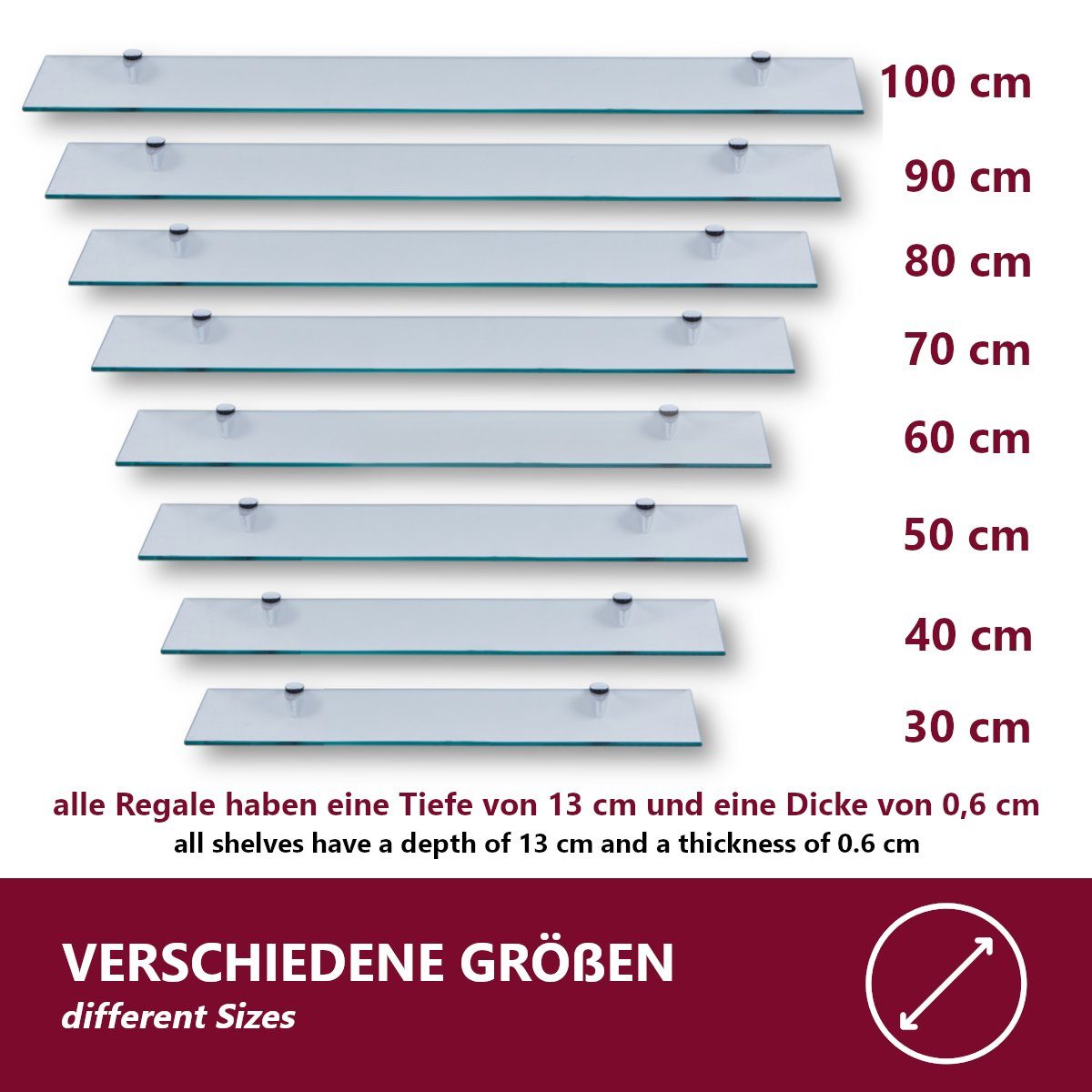 Klarglas HOOZ mit Glasregal 30x13x0,6 Halterung Wandregal HOOZ cm