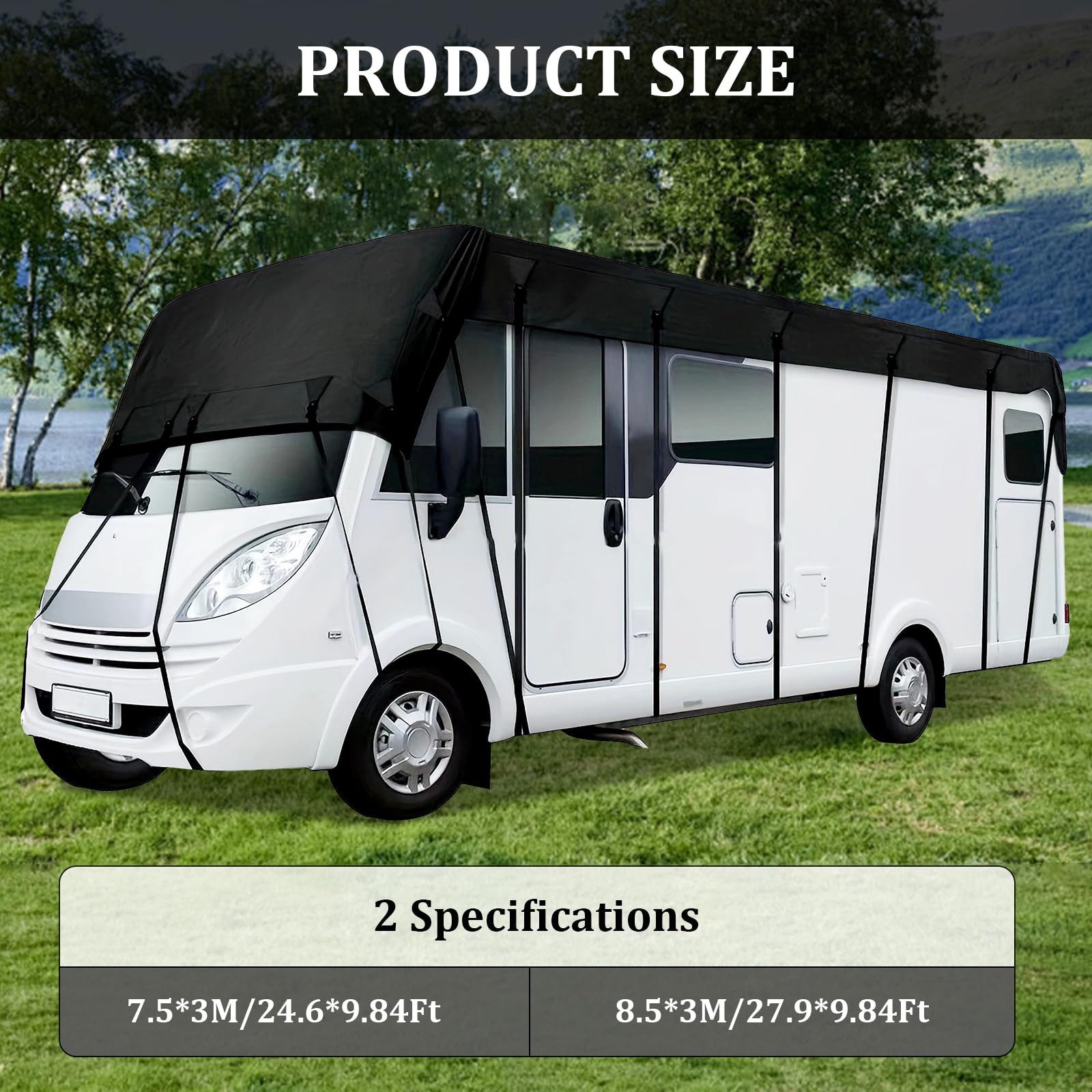 BlingBin Wohnmobilschutzhülle Wohnwagen Schutzhülle, 210D Oxford Wohnmobil Dachschutzplane Abdeckung (1er Set, 1-St., 7,5x3m), UV-beständig und wasserabweisend, für Wohnwagen und Wohnmobile
