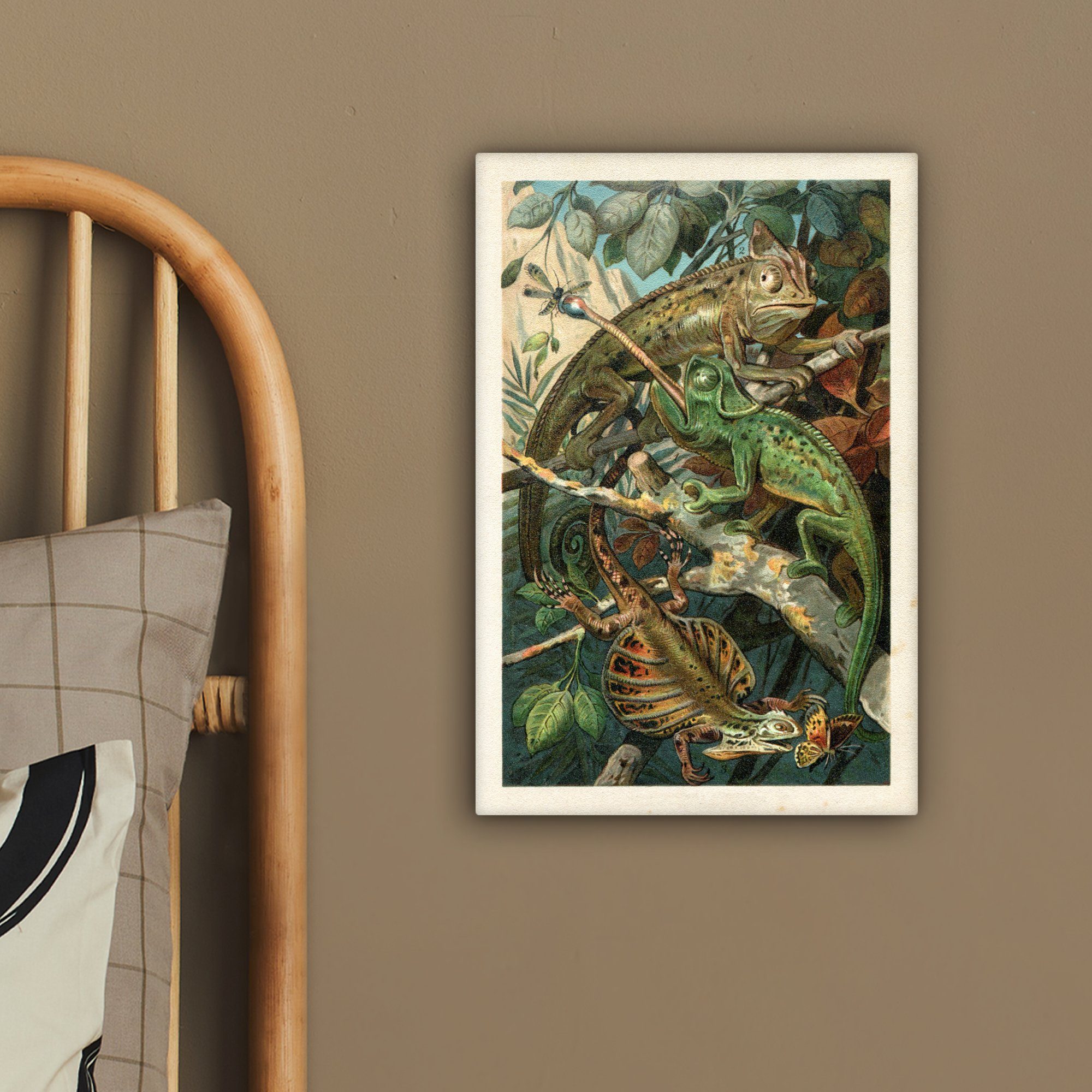 OneMillionCanvasses® Leinwandbild Vintage - Reptilien Pflanzen, - bespannt St), Leinwandbild Gemälde, 20x30 inkl. fertig Zackenaufhänger, (1 cm
