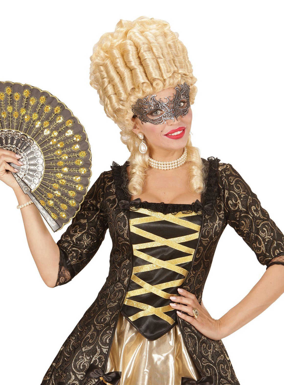 Widdmann Verkleidungsmaske Spitzenmaske silber, Venezianische Augenmaske aus Stoff