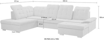 WERK2 Wohnlandschaft Kordula-New, Sofa in U-Form mit Schlaffunktion & Bettkasten, Schlafcouch