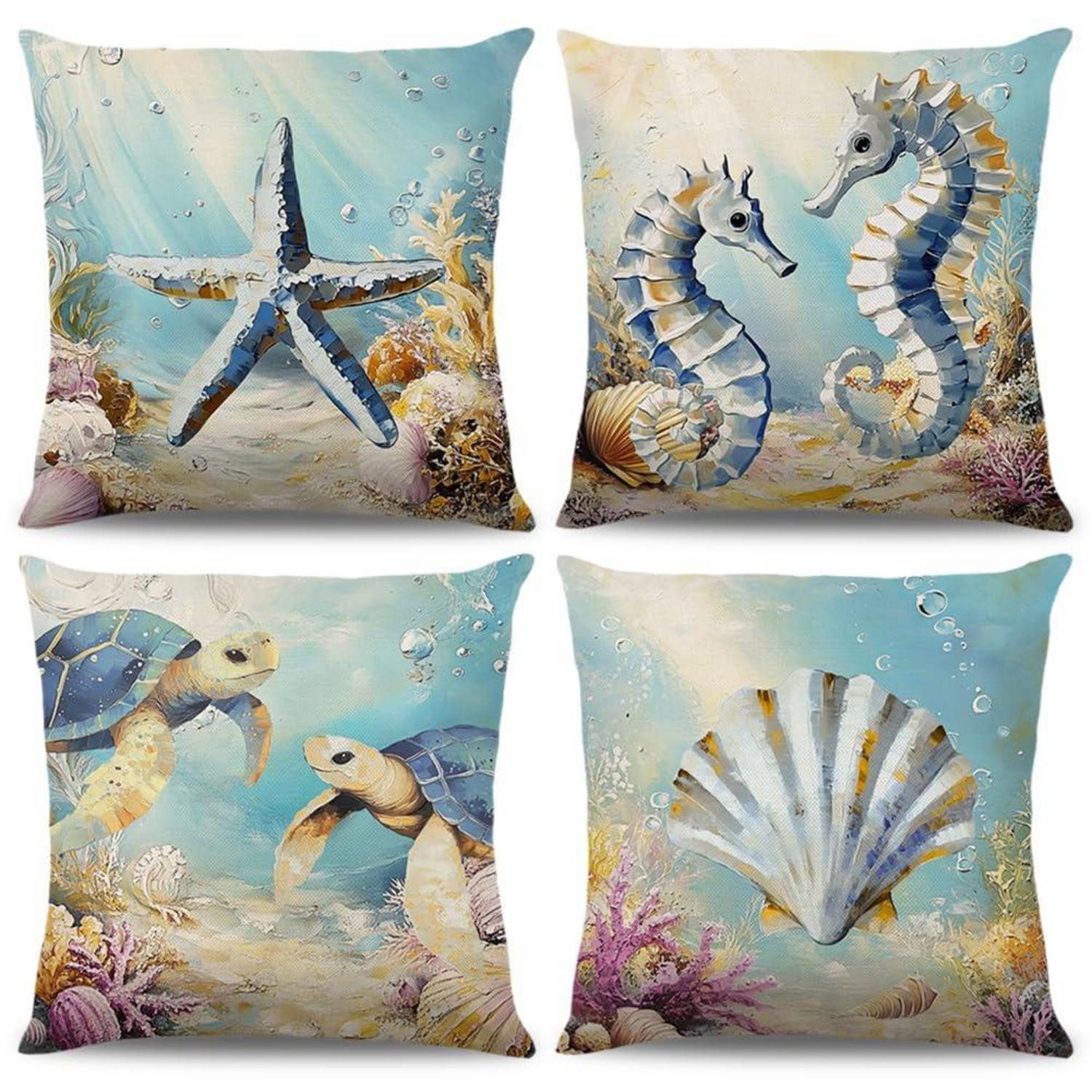 LuxusKollektion Kissenbezüge Kissenbezüge Maritim 40x40cm 4er Set, (4 Stück)