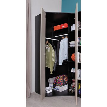 Lomadox Kleiderschrank PITTSBURGH-133 Eckkleiderschrank, 90x90cm, schwarz/Eiche/beige