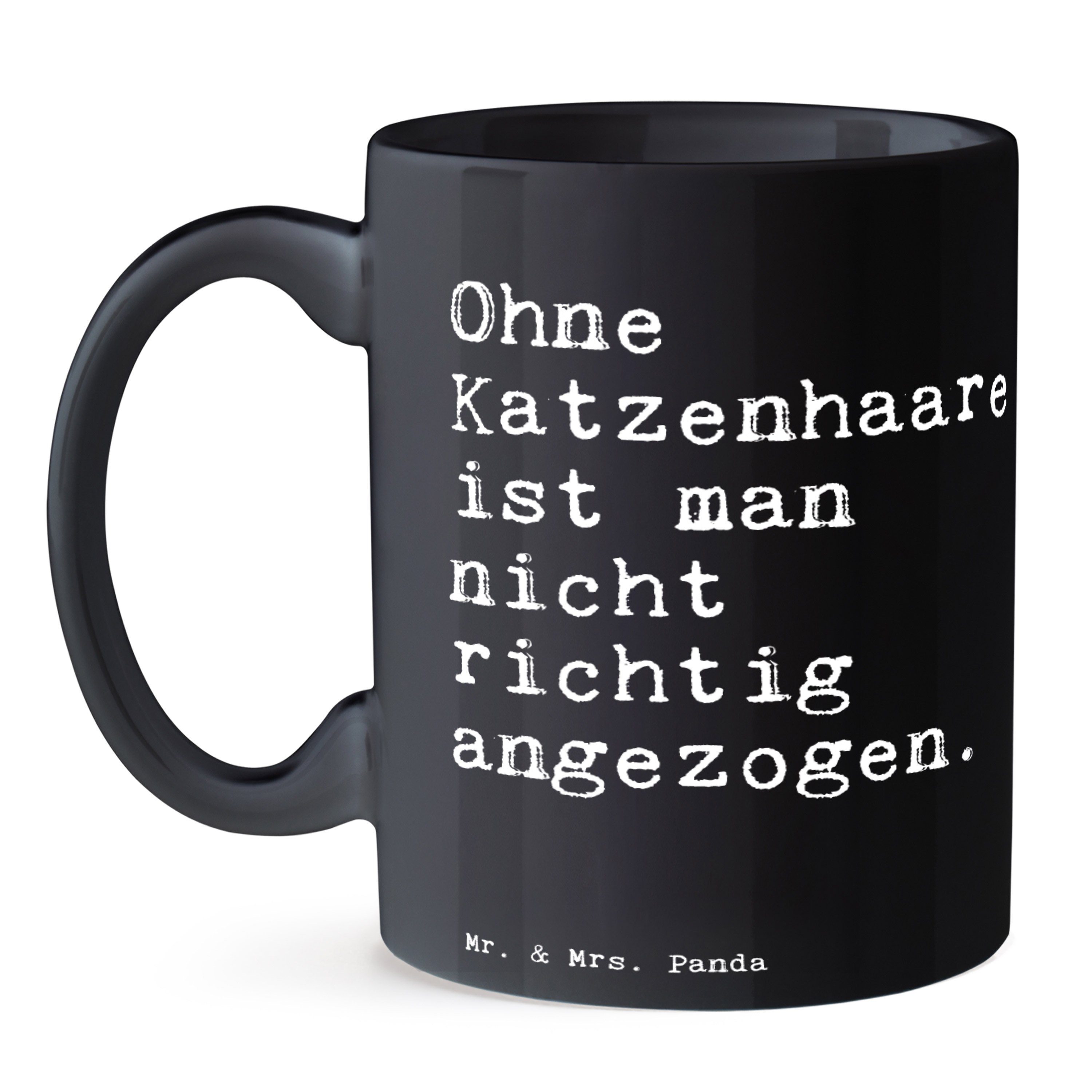 Panda - Tasse Katzenhaare & - Schwarz miez, Keramik Geschenk, Ohne Mrs. Mr. Spruch Sprüch, ist Schwarz man...