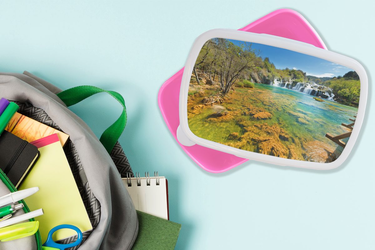 Kinder, Lunchbox rosa Kunststoff in Gewässer (2-tlg), Brotdose Kunststoff, Nationalparks des MuchoWow Erwachsene, Die für Kroatien, Krka farbenfrohen Mädchen, Brotbox Snackbox,
