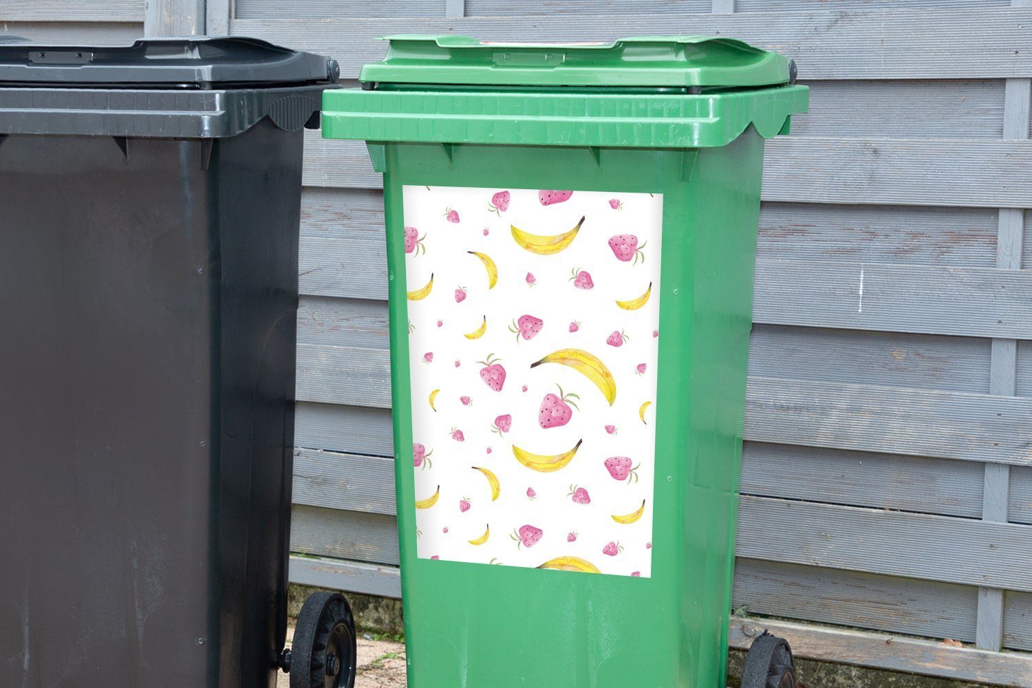 MuchoWow Wandsticker Banane - Erdbeere St), Aquarell - Container, Sticker, (1 Abfalbehälter Mülleimer-aufkleber, Mülltonne