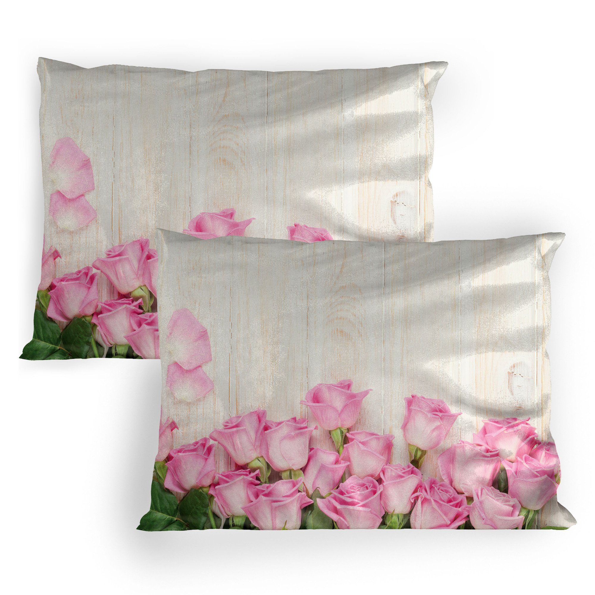 Kissenbezüge Dekorativer Standard Gedruckter Kissenbezug, Abakuhaus (2 Stück), rustikales Holz Blooming Rose Bouquet