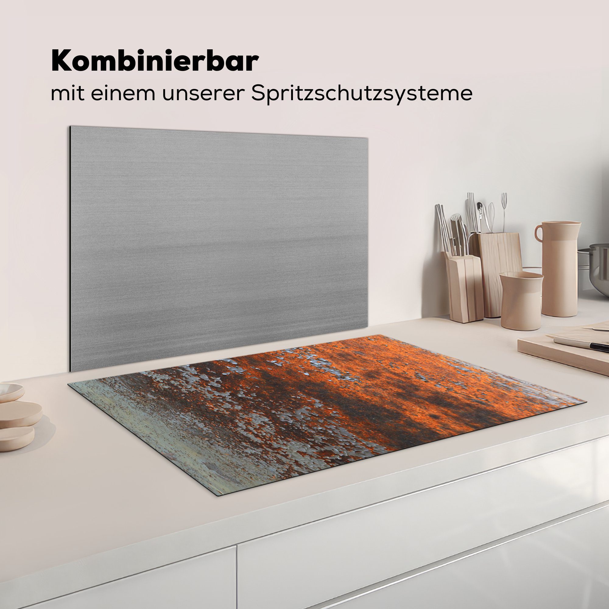 Wand Grau, Ceranfeldabdeckung - küche, Herdblende-/Abdeckplatte Induktionskochfeld für Schutz Vinyl, cm, Rost 81x52 tlg), - die (1 MuchoWow