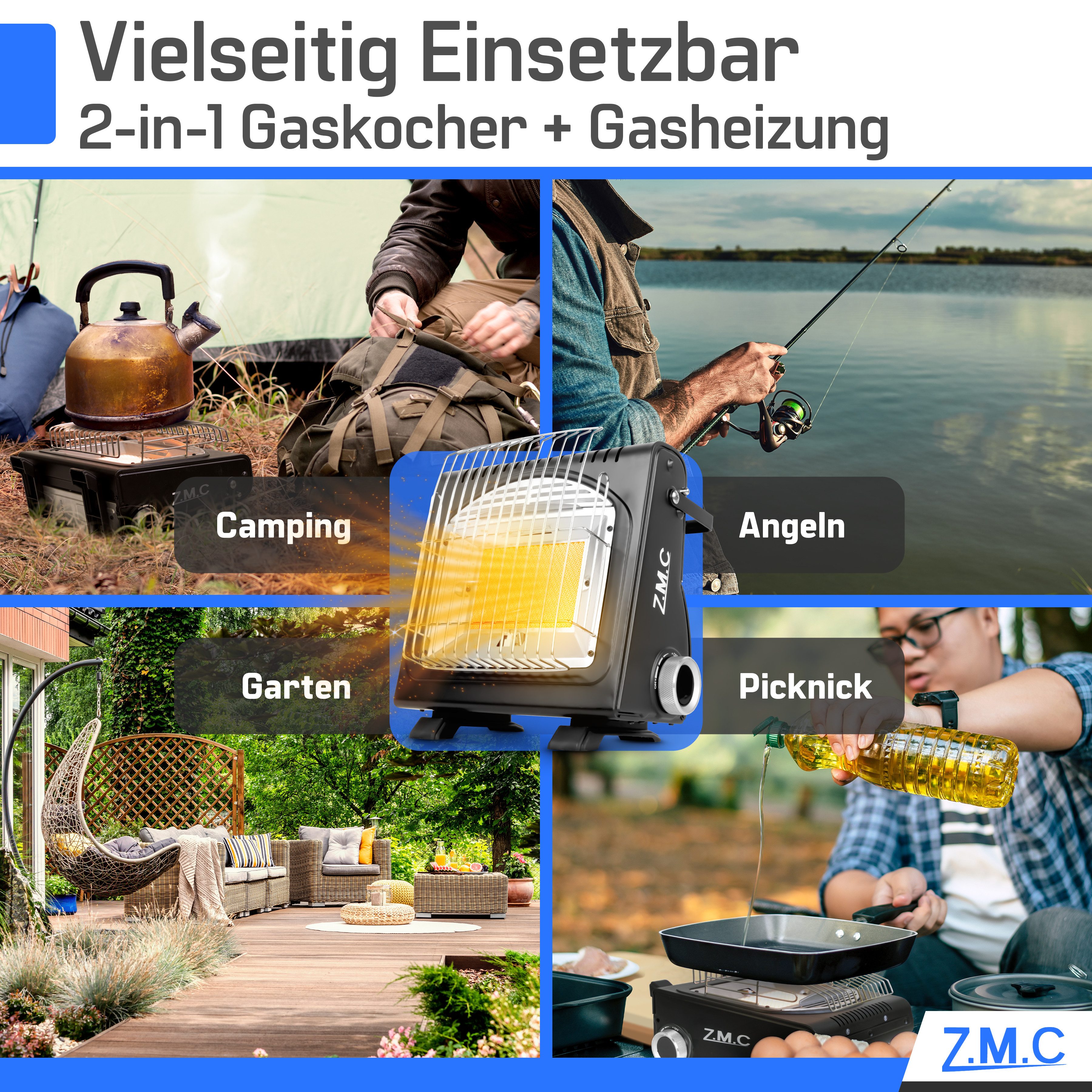 ZMC Heizstrahler 2in1 Tragbare Gasheizung Camping für Terrassen Gasheizer H günstig online kaufen